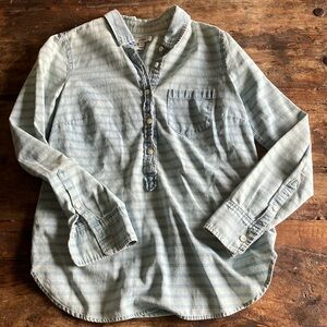 J. Crew Chambray Stripe Half Button Down
